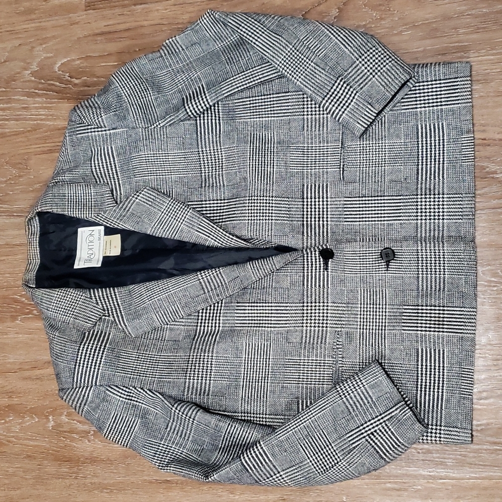 (8P) Tradition Sears Wool Blend Padded Shoulder Blazer Made in Canada Office